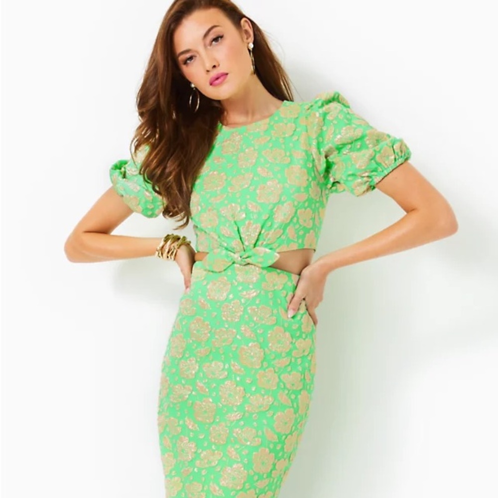 Lily Pulitzer Melina Jacquard Midi Dress size 10 green gold